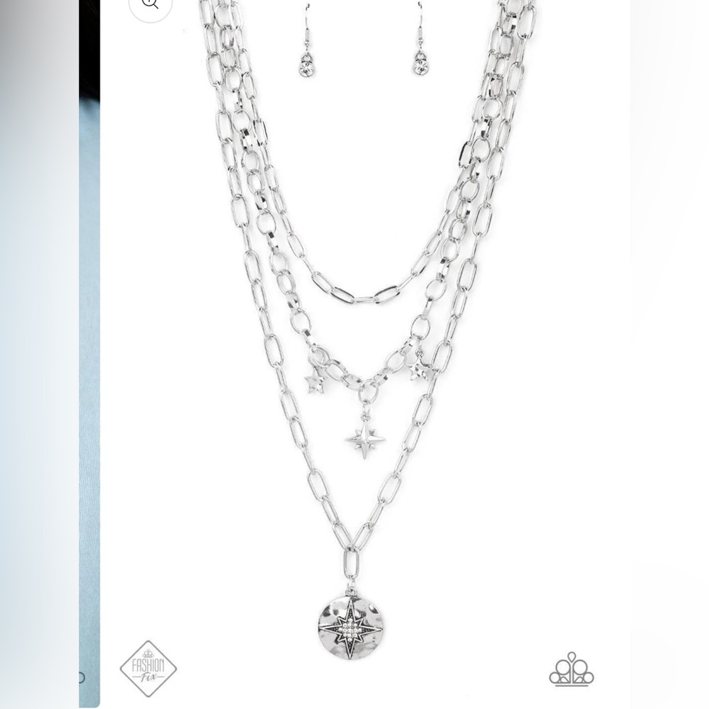 Silver Star Charm Layered Necklace & Bracelet 4 Piece Set